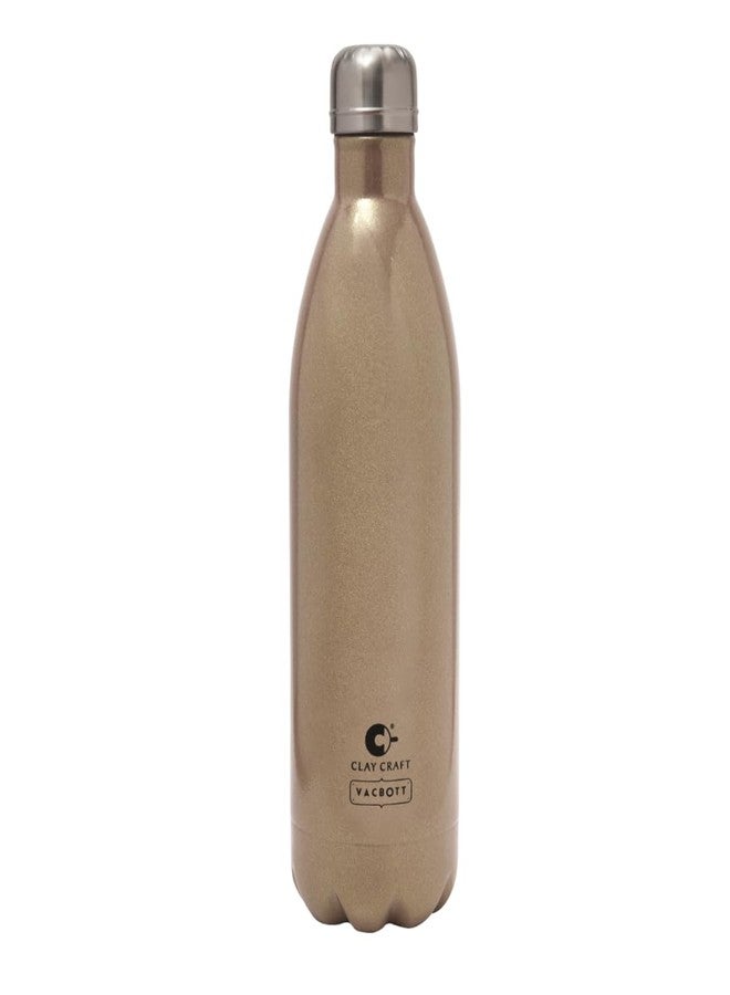 Clay Craft Vacbott Vaccum Bottle, Stark Sparkle Double Walled 24 Hours Hot and Cold Water Bottle - 1 Piece - 1000 ml (Sparkle Gold) Water Bottles for School, Office, Home, Gym, Leakproof, Rust free - Image 1